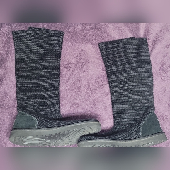 UGG Australia Classic Cardy Sweater Knit Tall Foldover Black Boots US Womens 9 - Picture 2 of 8